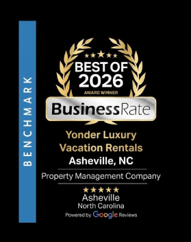 benchmark. best of 2026 award winner, business rate. yonder luxury vacation rentals. asheville, nc. property management company. asheville, north carolina. powered by google reviews.