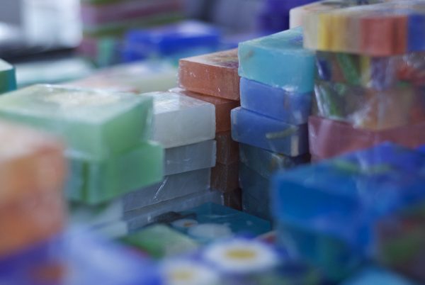 Colorful soaps stacked on top of each other