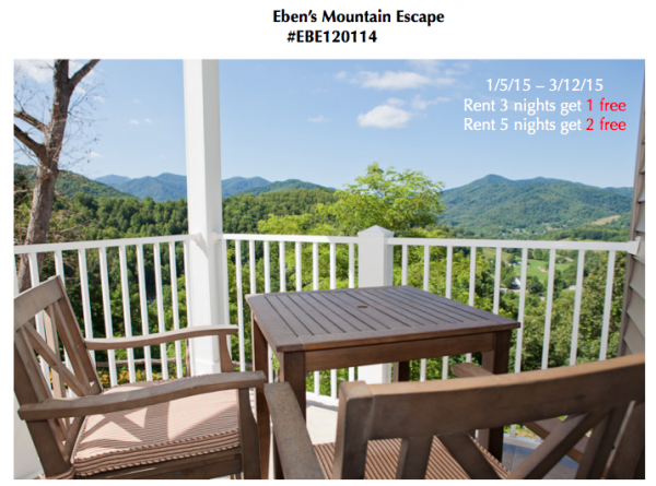 Deck of Eben's Mountain Escape with rental deals for 1/5/15-3/12/15