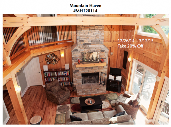 Mountain Haven interior with rental deals for 12/26/14-3/12/15