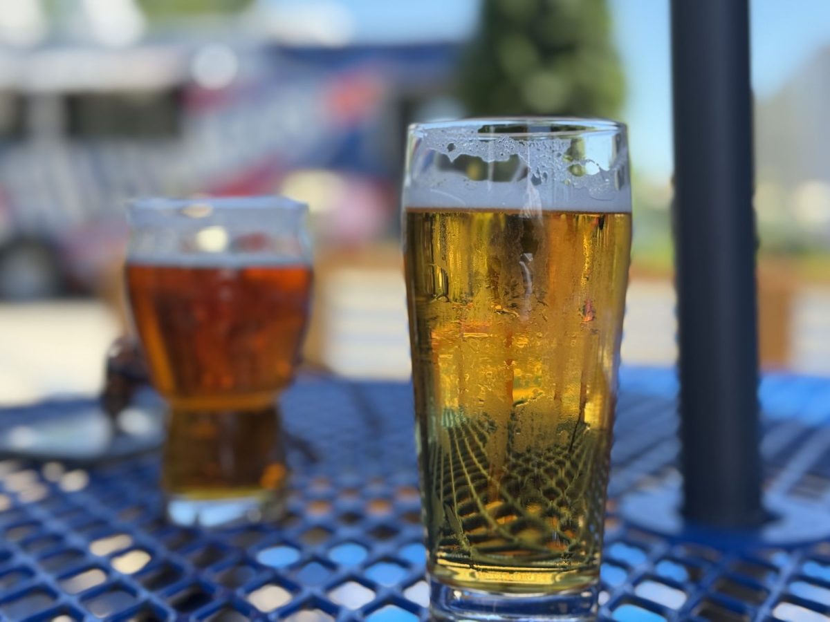 Two beers on an outside table