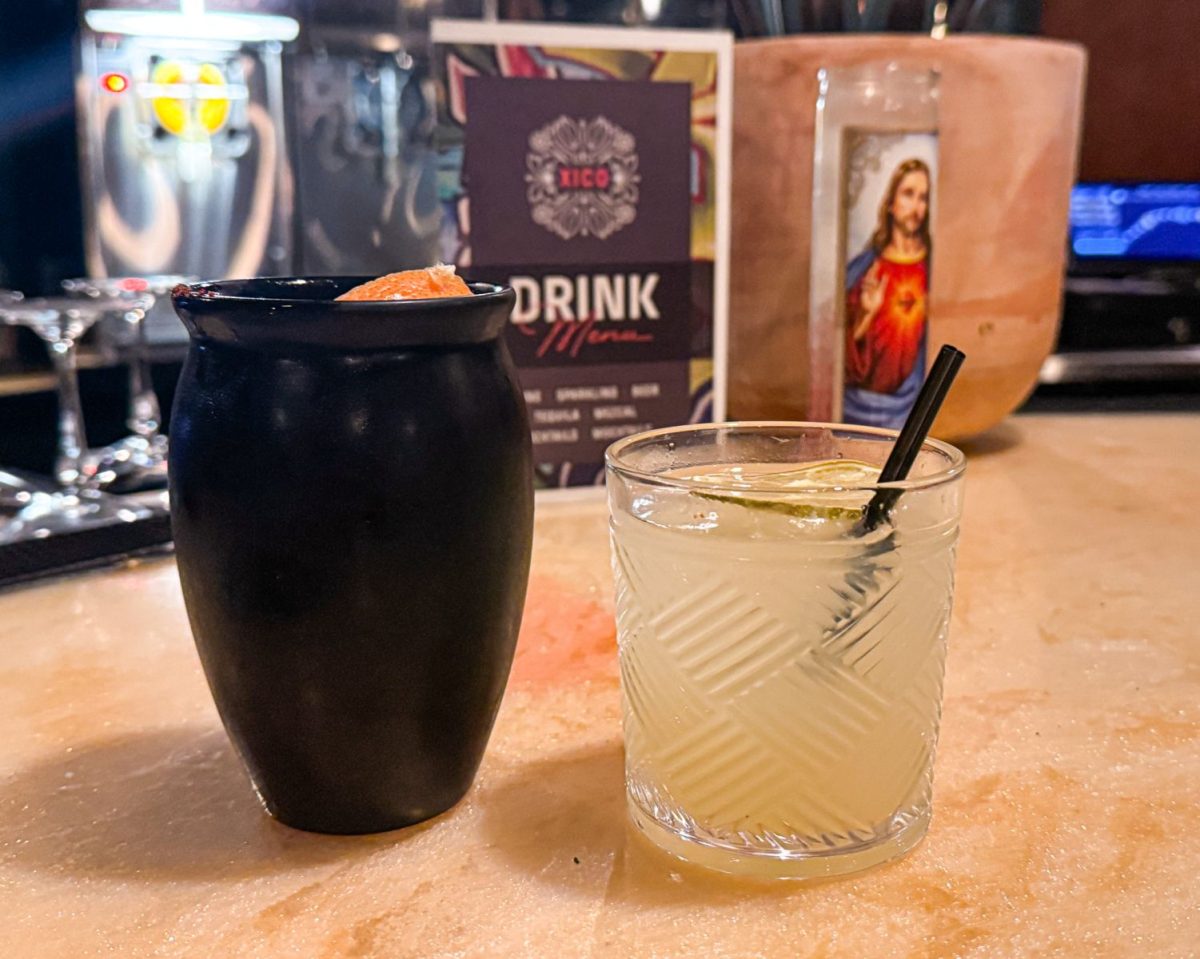 Margarita and Paloma cocktails served at the bar at Xico restaurant in Asheville.